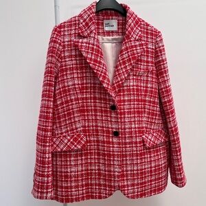 Self-Portrait boucle checked blazer tweed jacket red white Canada Day ASO